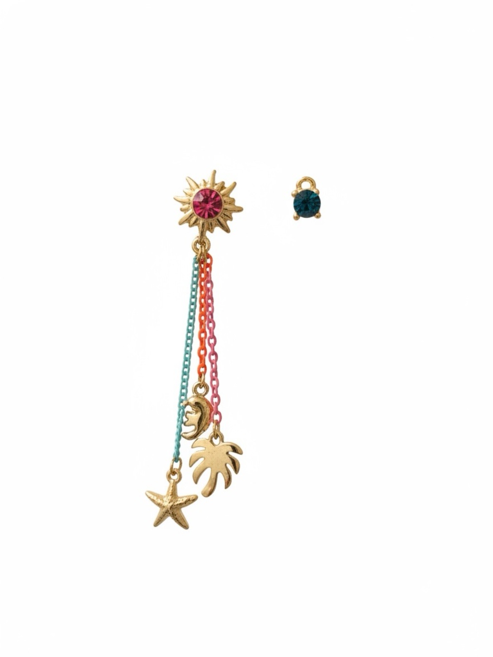 Betsey Johnson Gold Tropical Mismatch Drop Earrings with Pink & Teal Accents